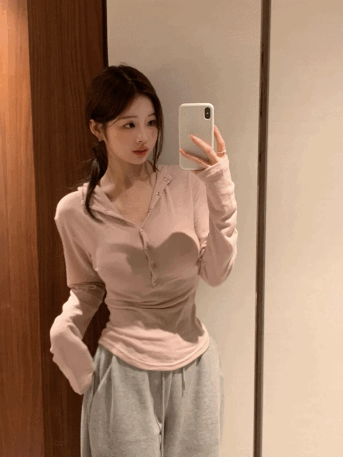 (주문폭주/팔뚝커버) 니제 울 버튼 후드 기모 굴림 티셔츠 (4color)