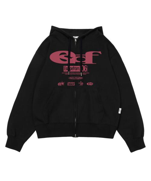 ESCF 로고 콜라주 프린트 투웨이 후드집업 블랙