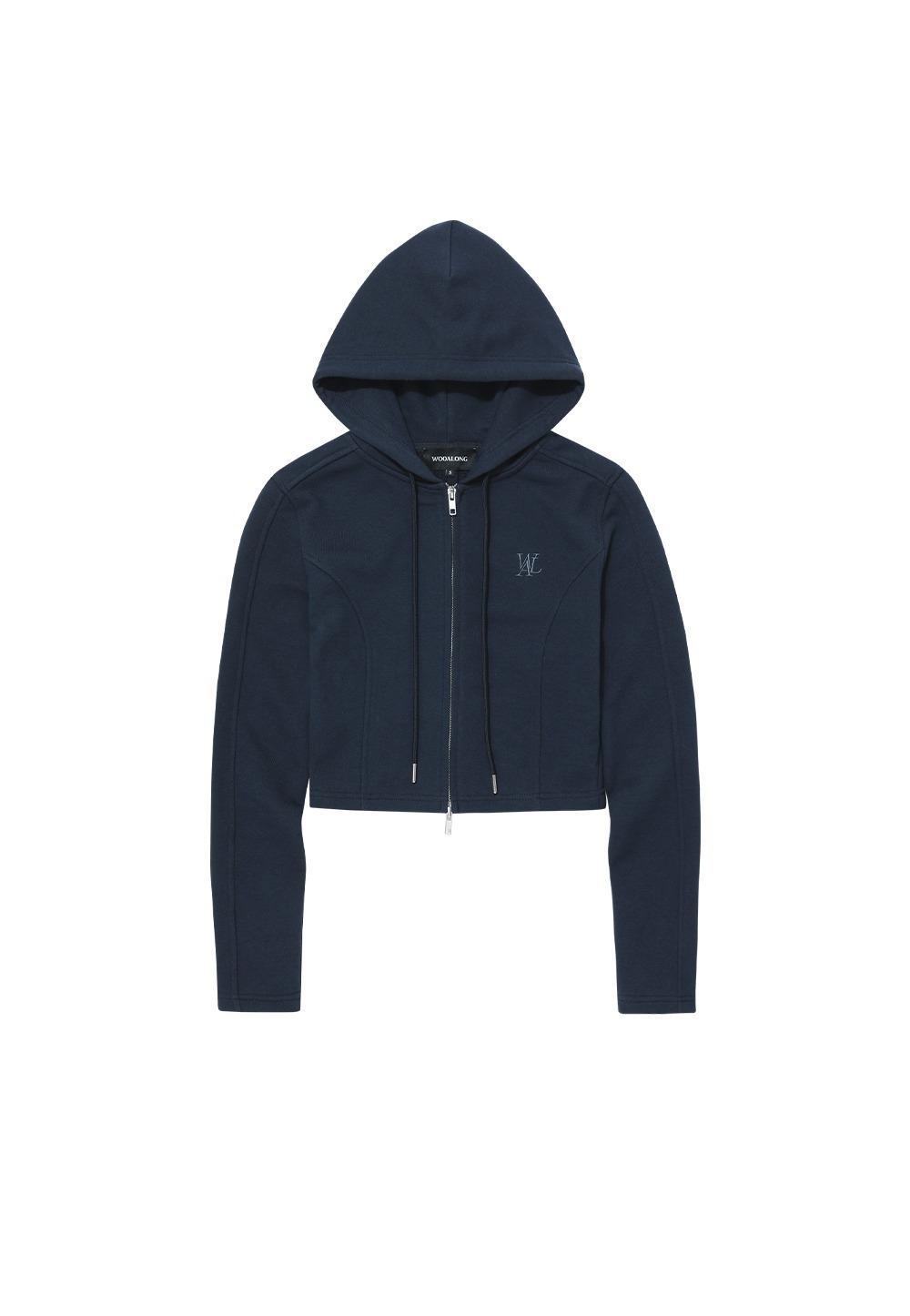 Signature slim crop hood zip-up - NAVY
