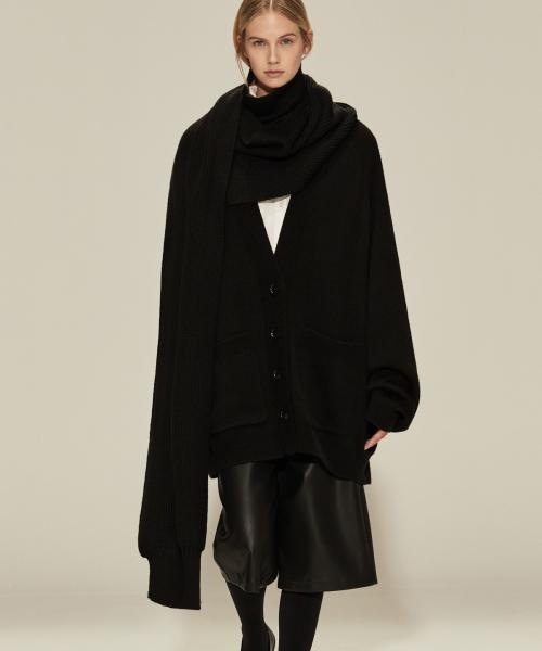 울 터틀 넥 니트 스카프 (black)