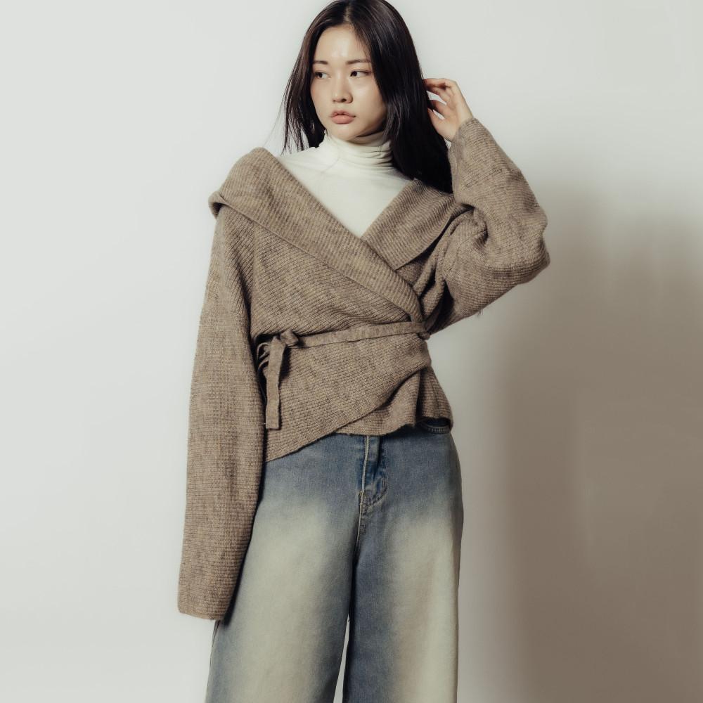 랩 후드 니트 가디건