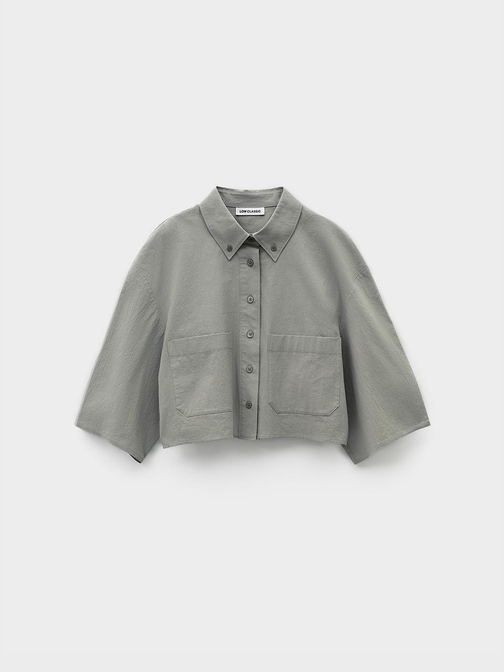 Half Sleeve Cropped Shirt_Khaki Grey