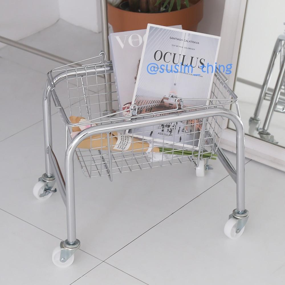 미니 철제 카트 이동식 바퀴 인테리어 소품 모던 미니멀 수납 바구니 쇼핑 정리함 보관함