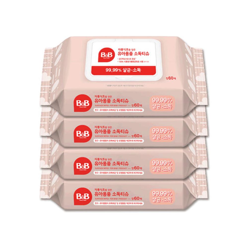 비앤비 토이클리너 장난감 유아용품 살균 소독 티슈  60매x4팩