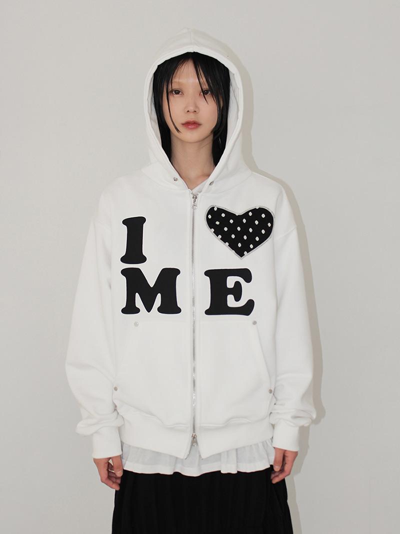 L♡VE ME HOOD ZIP-UP (white / gray)