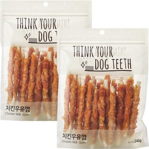 강아지 Think your dog teeth 스틱 치킨우유껌 240g 24p, 치킨 + 우유 혼합..., 2개