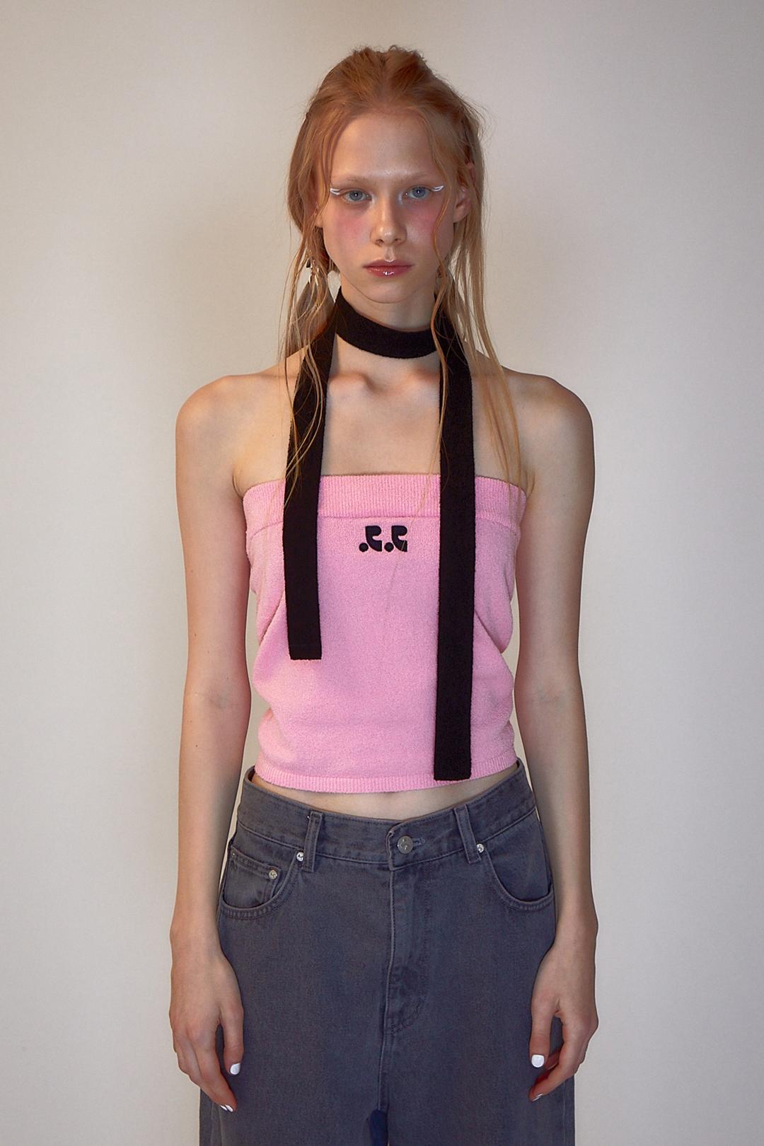 RR LOGO KNIT TUBE TOP - PINK