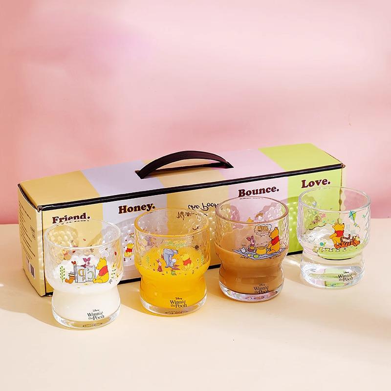 푸우 글라스 유리컵 물잔 물컵 4개 세트 280ml