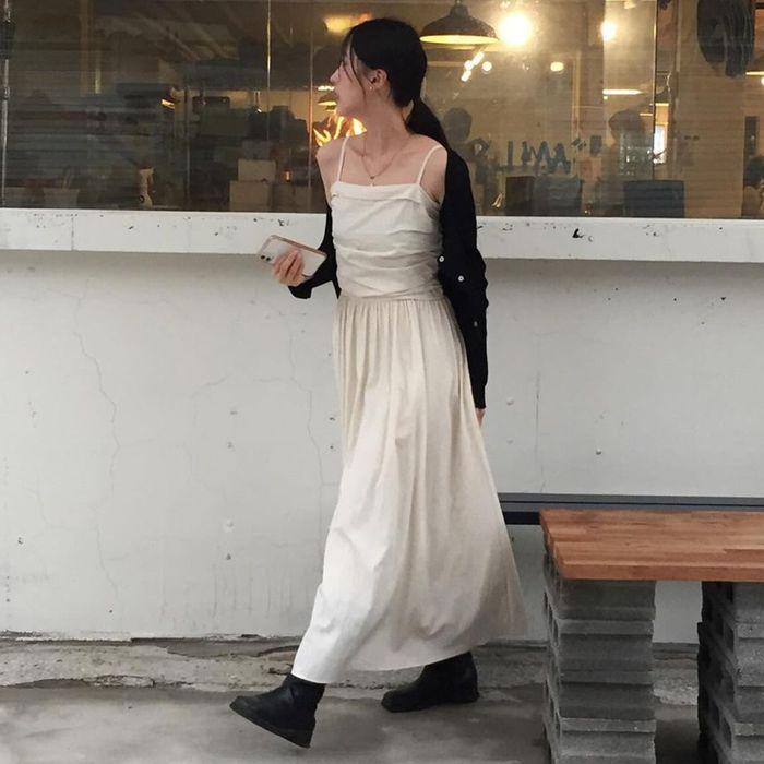 Jelli shirring choker long dress - ivory