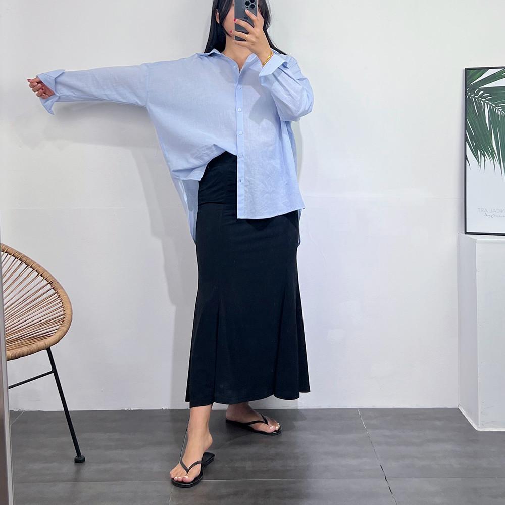 빅사이즈) ~100오버핏 린넨 언발 셔츠