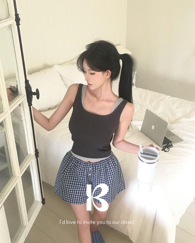 1+1할인[MADE/7color]토마토 골지 레이어드 나시