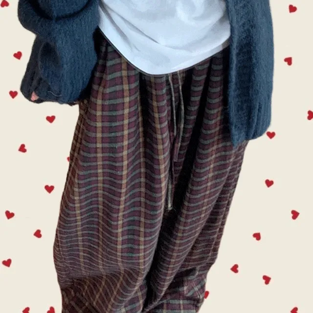 [데일리/빈티지] 다미 빈티지 체크 밴딩 팬츠