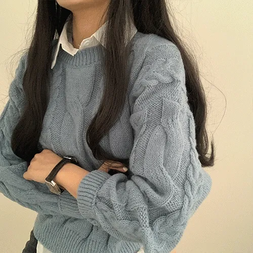 [ 포근დ/예쁨포장 ] 도톰한 포크 데일리 꽈배기 니트