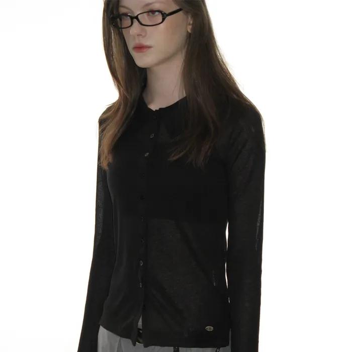 SHEER COLLARED BUTTON TOP_BLACK