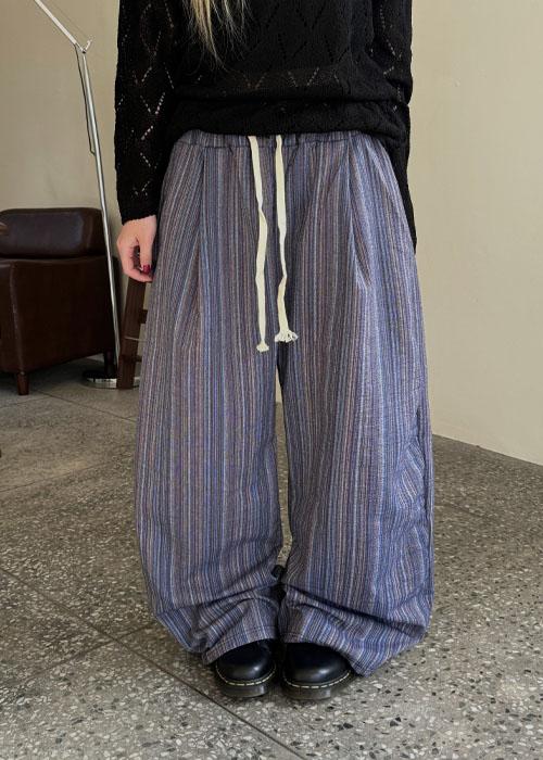 오뉴이 패치 스트라이프  밴딩 와이드 팬츠