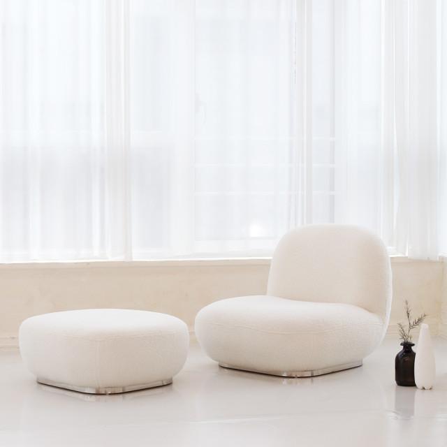 제이픽스 조약돌 양털 패브릭 1인용 좌식 낮은 쇼파 스툴 세트