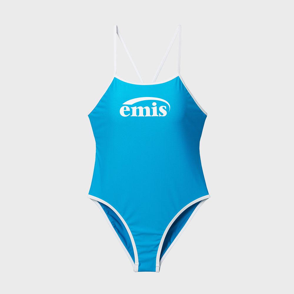 LOGO V-BACK STRAP SWIMSUIT-BLUE