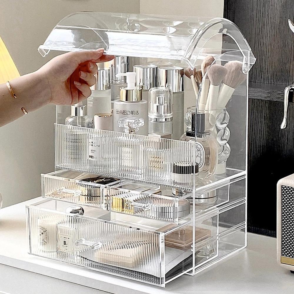 대용량 투명 플리츠 화장품정리함 정리대 화장대 보관함 수납함 아크릴