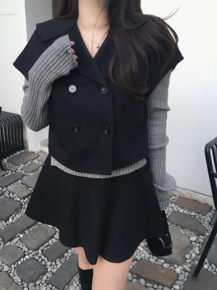 [Wool 100%] 더블 핸드메이드 울 베스트 코트 (1color)