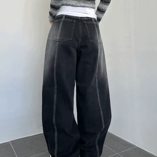 [🆕신상품할인!] 569 뒷절개 벌룬 와이드 pt (2color) - 데님,청바지,와이드팬츠,벌룬핏,뒷절개,벌룬팬츠,워싱팬츠,빈티지,베이직