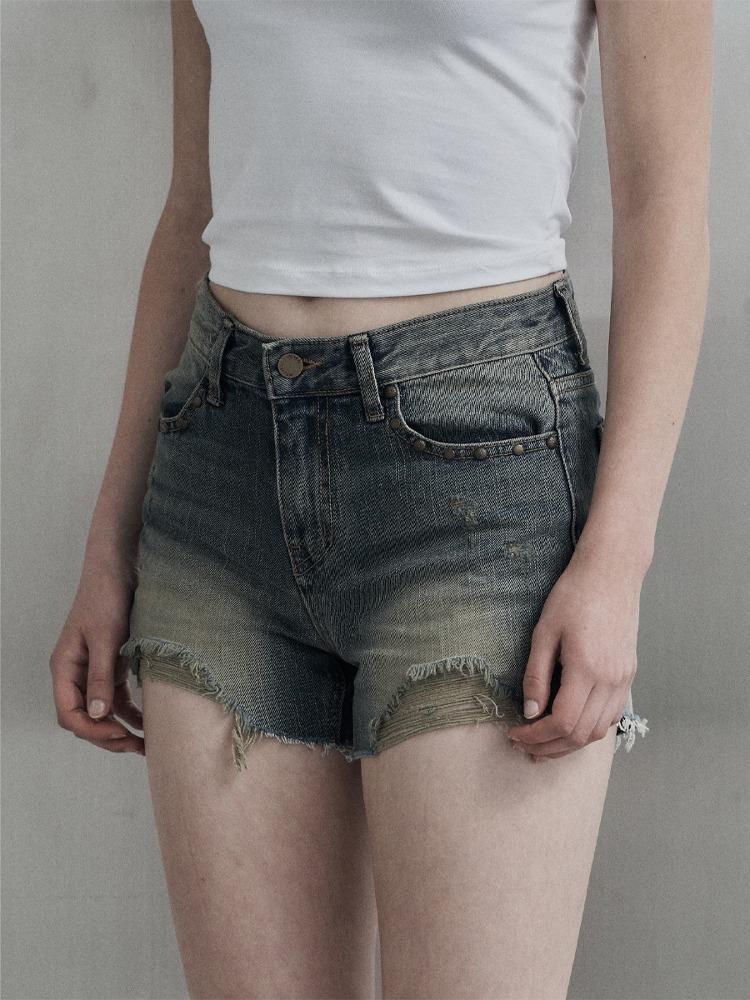 [mnem] stud damage short pants (green)