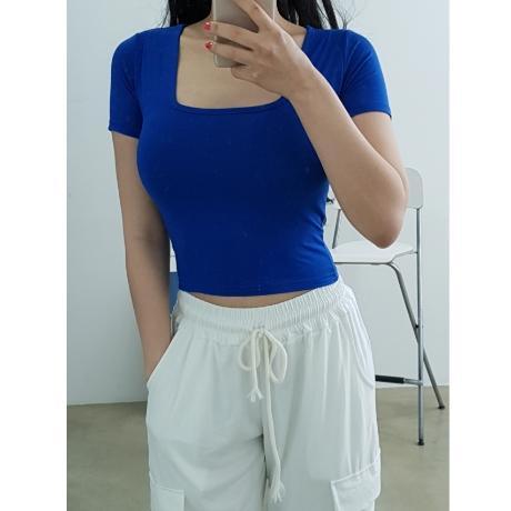 쫀쫀 스퀘어넥 반크롭티 4색