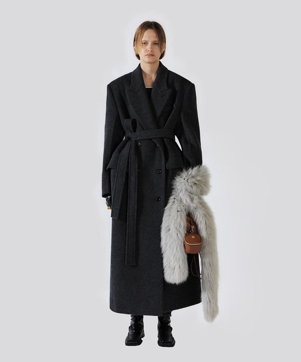 UNISEX TAILORED OVERSIZED WOOL BLEND MAXI COAT - MELANGE DARK GREY