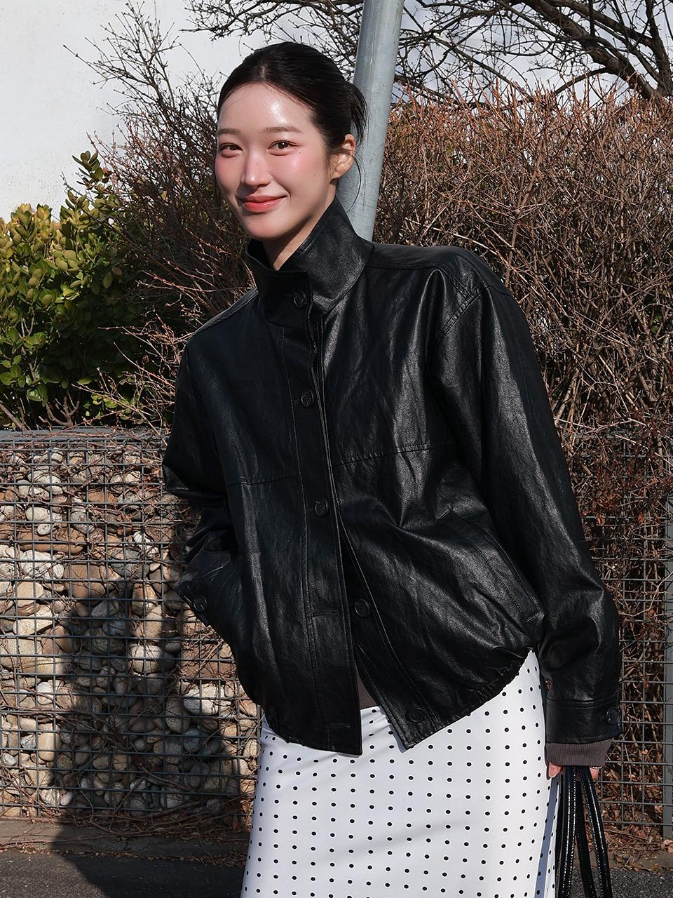 [25%쿠폰][3/26 순차배송] COPEN Faux Leather High Neck Jacket(코펜)_BLACK