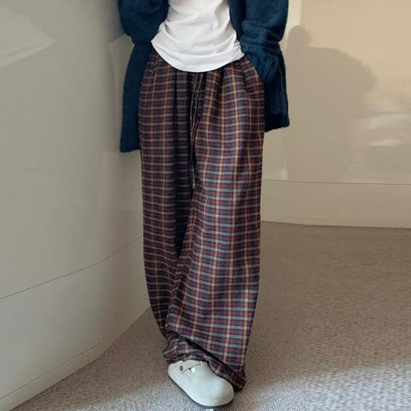 제인 스트링 체크 팬츠