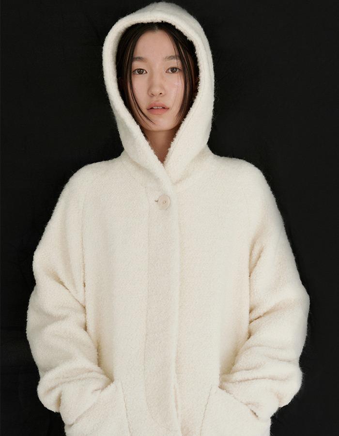 springcrocus) Hoodie Half Coat-Ivory
