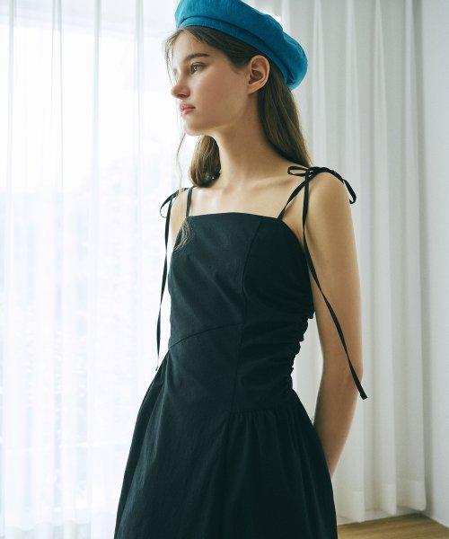 Slip Side Shirring Dress  Black