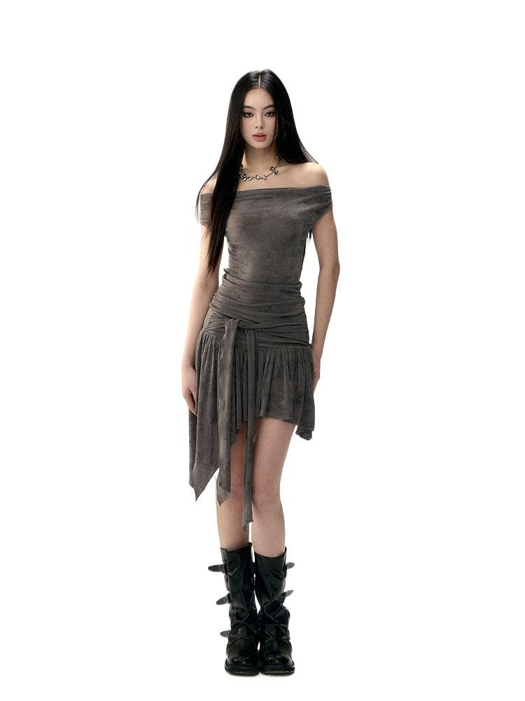 VIAPITTI Striped Off-Shoulder Wool Blend Dress