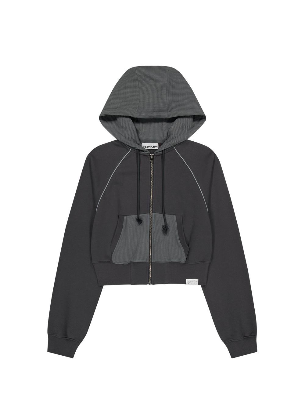 WAFFLE MIXED HOOD ZIP-UP [CHARCOAL]