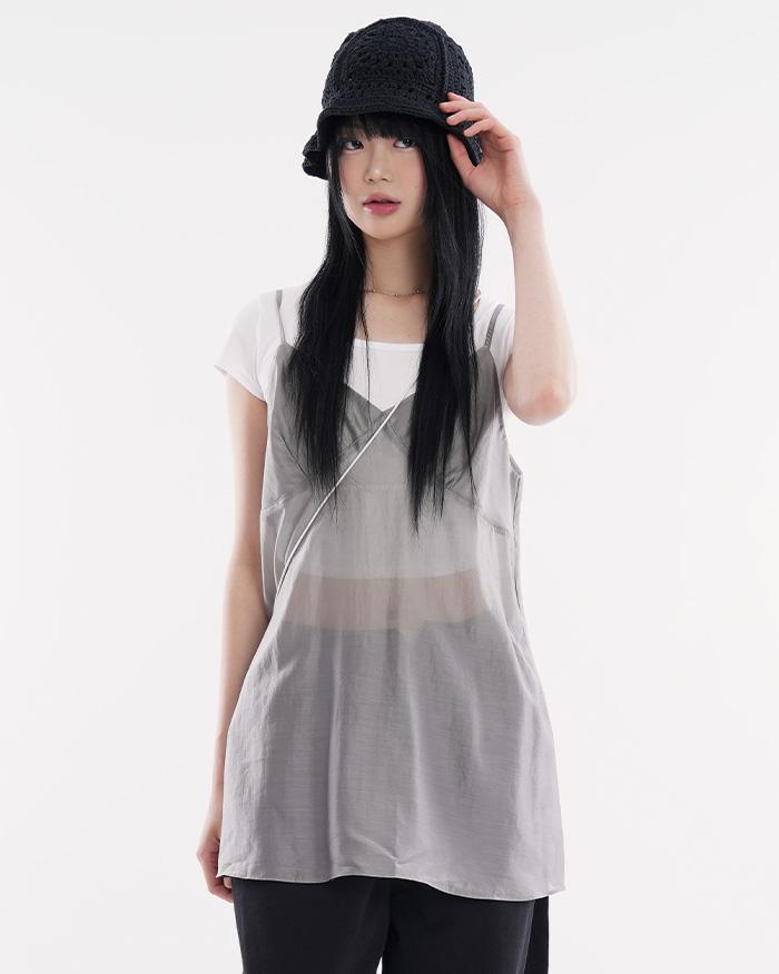 틴트 시스루 미니 원피스