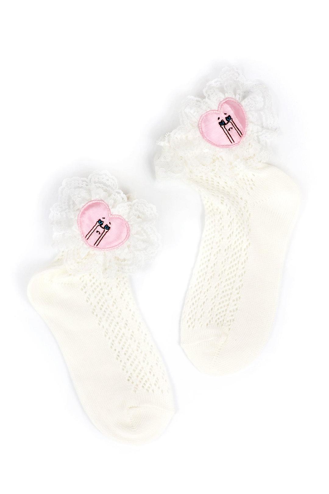 Crying Heart Socks / White-pink - Big cry