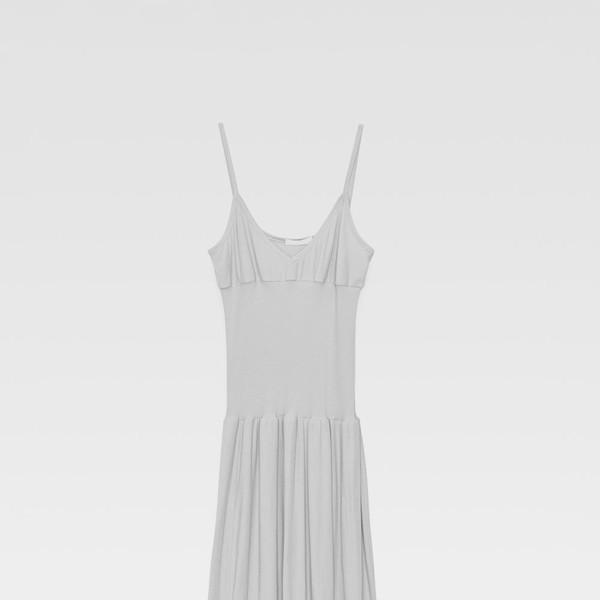 Ribbed Ruffle Strap Dress (light grey)