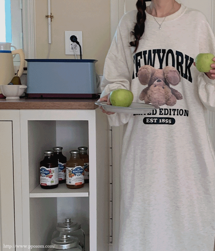 리미티드 곰돌이 오버핏 롱원피스 잠옷, 빅사이즈 홈웨어 (3color)