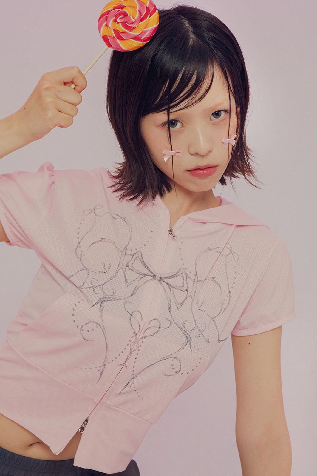 2차) Ribon cropped hoodie zip-up