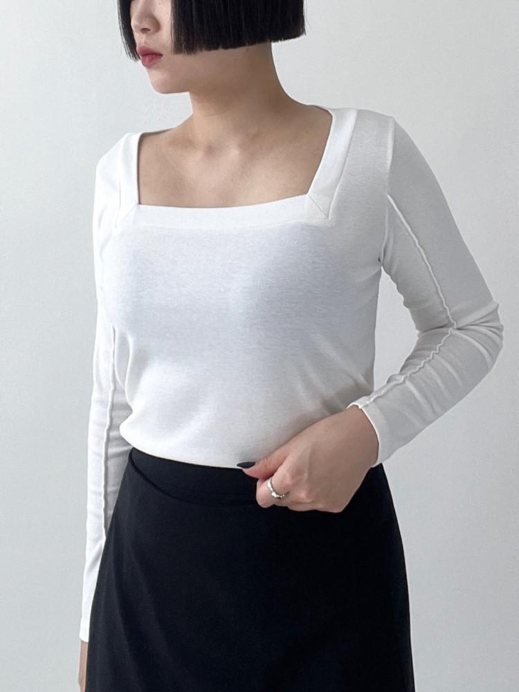(2size) 빅사이즈 스퀘어넥 스판 절개 라인 티셔츠 이너긴팔티