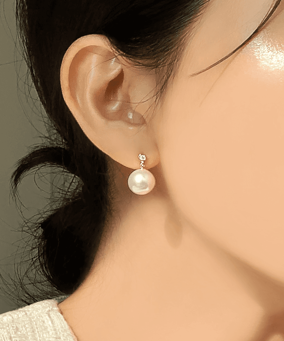 마룬 [무배] 실버925 10mm 스와로브스키 드롭 진주 포인트 큐빅 귀걸이