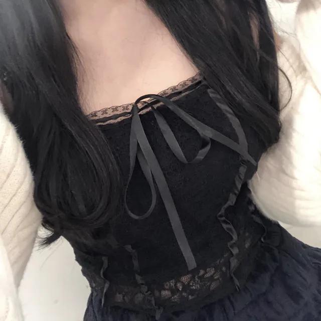 블랙 시스루 레이스 나시