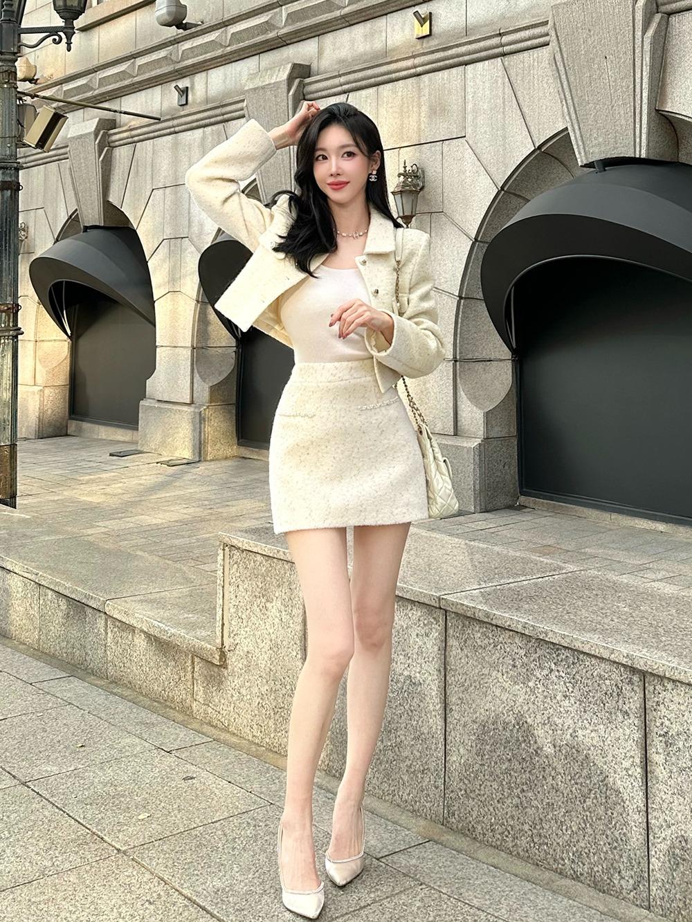 크림라떼 울재킷 셋업