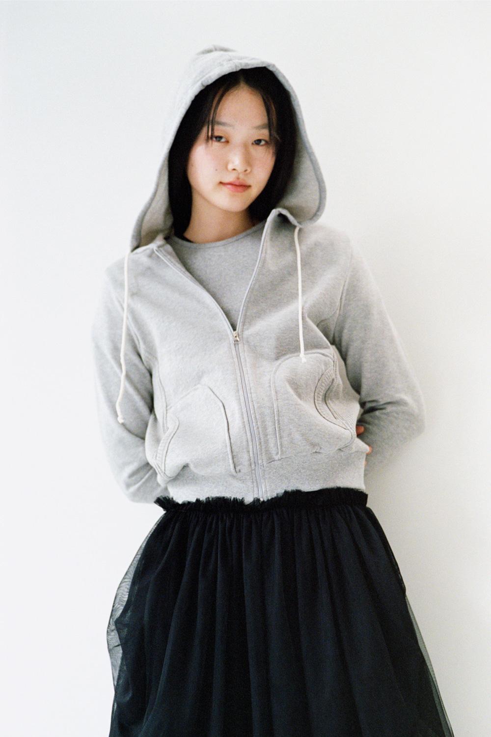 TWO-TONE WAFFLE HOODED ZIP-UP, MELANGE