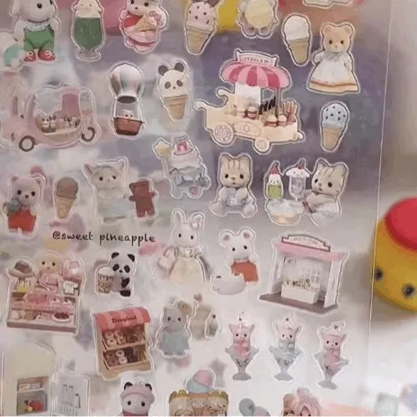 실바니안 인기만점 키티 투명 스티커 실바니안 동물 에어팟 스티커 스티커 4장세트