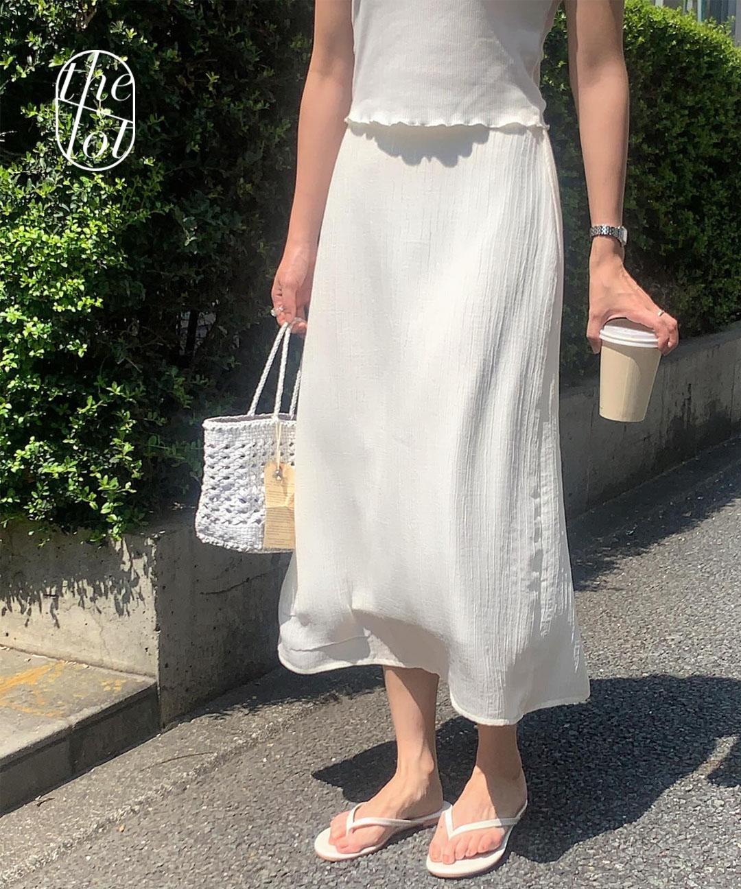 더롯 [liter] 26SS 리터 피오니 링클 스커트 (2color) H라인/레이어드/뒤트임/밴딩/치마/데일리/출근룩/나들이룩/벚꽃룩/피크닉룩/여행룩/데이트룩/봄신상
