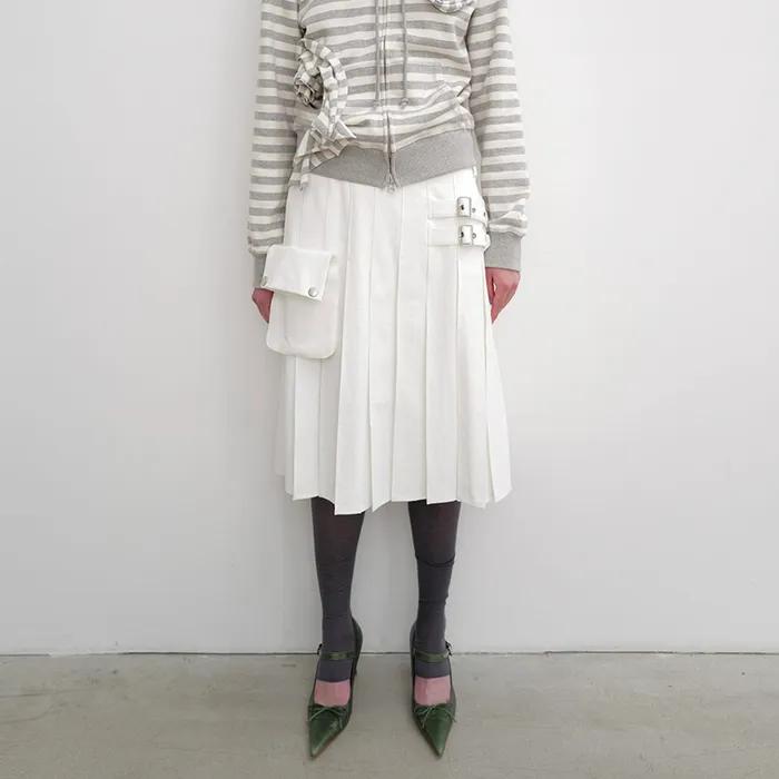 PLEATED CARGO POCKET KILT (WHITE)