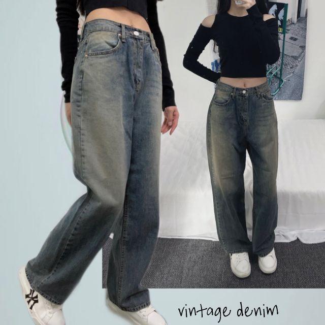 (기간한정세일) 펌킨 빈티지 워싱 와이드 데님 팬츠 (S,M,L)