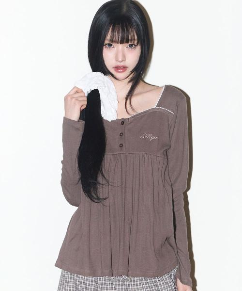 플레어 셔링 롱슬리브 브라운