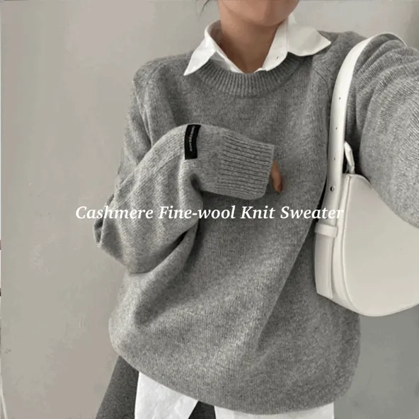 리얼캐시울 7col 베이직ㅣ히비스커스 라운드넥 도톰 스탠다드 핏 베이직 캐시울 니트