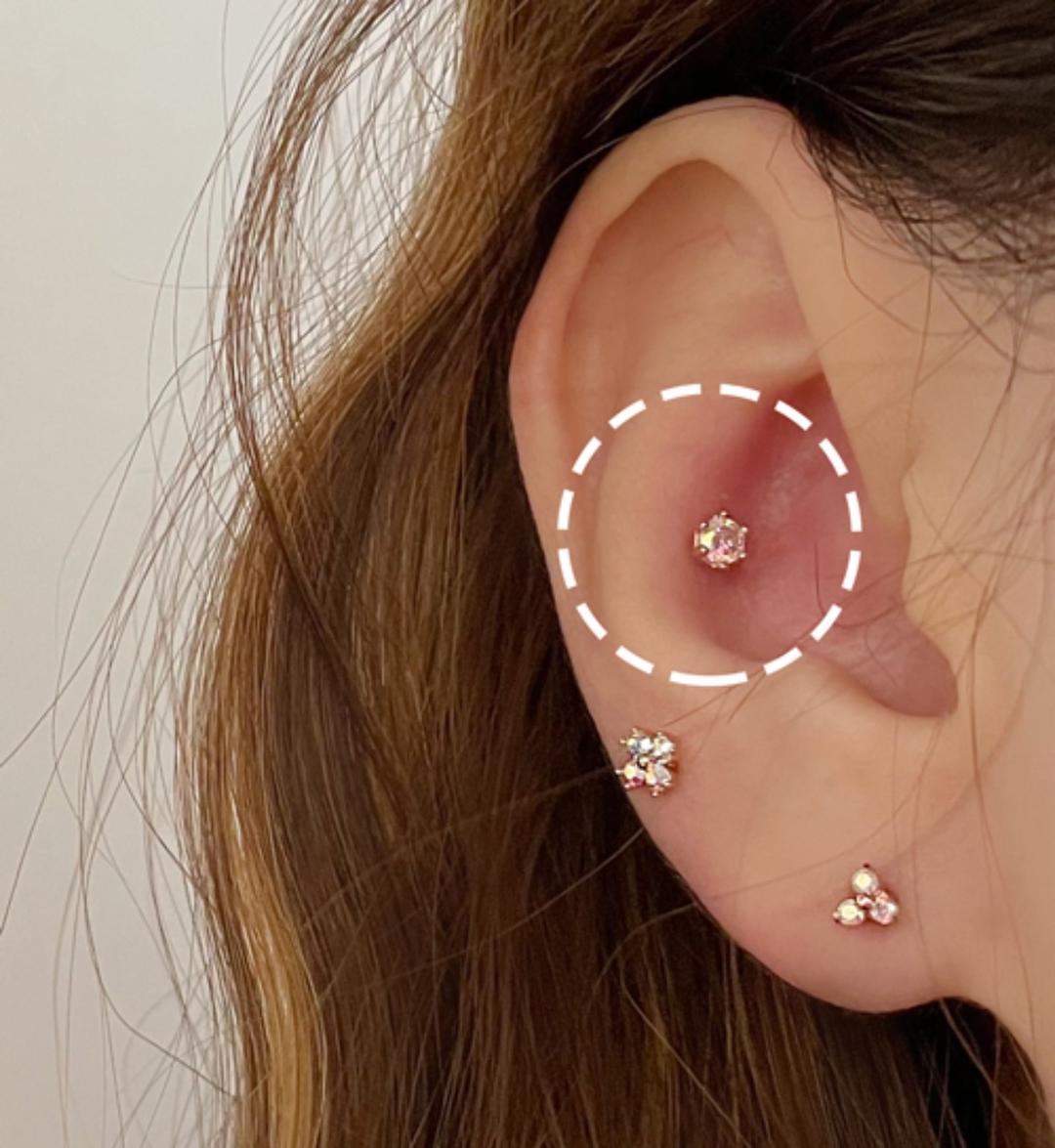 써지컬 오로라 AB 원형 큐빅 피어싱 / 1pcs